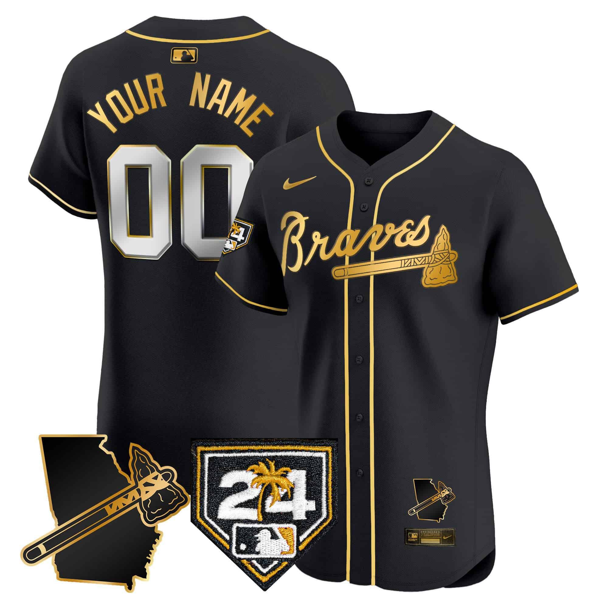 Men Atlanta Braves Black Nike 2024 Spring Training & Georgia Patch Vapor Premier Elite Custom MLB Jersey